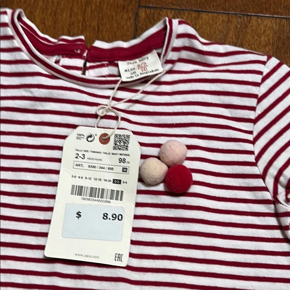 Zara girls Striped Red and White long sleeve size 2-3 - Picture 3 of 6